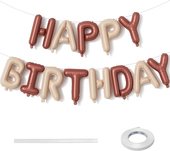 Brown Beige Neutral Birthday Banner, 16 Inch Nude Foil Balloon, Bunting Banner Letter Balloons for Boys Men Party Decorations