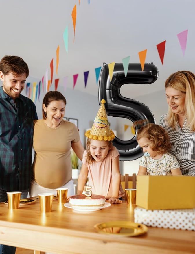 Black Number 5 Balloons – 40 Inch Giant Foil Number Balloon, Black Number Balloon for Men Women Boys Girls Birthday Graduation Anniversary Party Decorations
