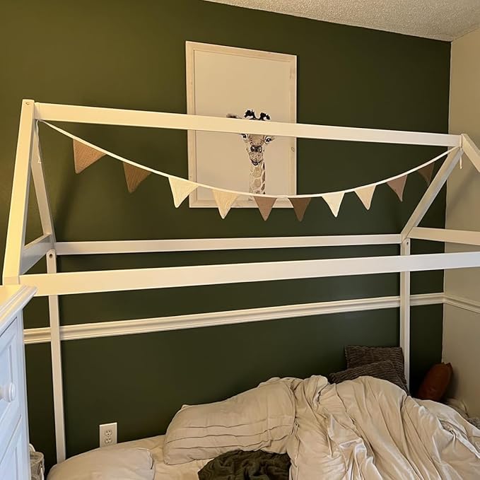 Pennant Banners Bunting Flags Beige and Coffee, Garland Triangle Banners Fabric for Boho Shower Wedding Party Decorations Nursery Playroom Decor(Beige Coffee)