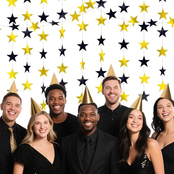 Black Gold Shining Star Hanging Garland Black Gold Hanging Sparkling Star Streamer Glitter Bunting Banner Twinkle Backdrop for Wedding Baby Shower Birthday Decorations 40 Feet