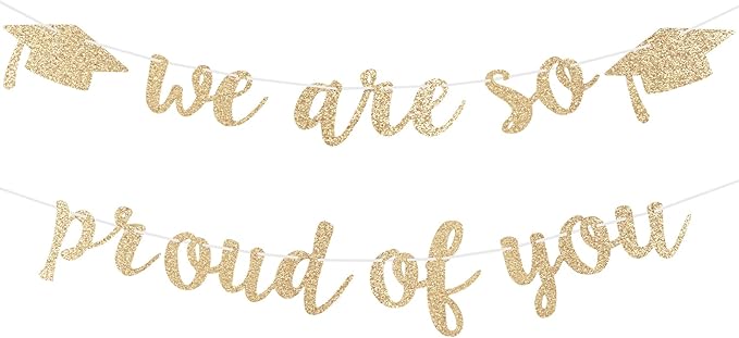 2026 Graduation Decorations Pre-Strung Blingbling We Are So Proud of You Banner Glitter Graduation Garland for Class of 2026 High School College Grad Party (Champagne Gold)