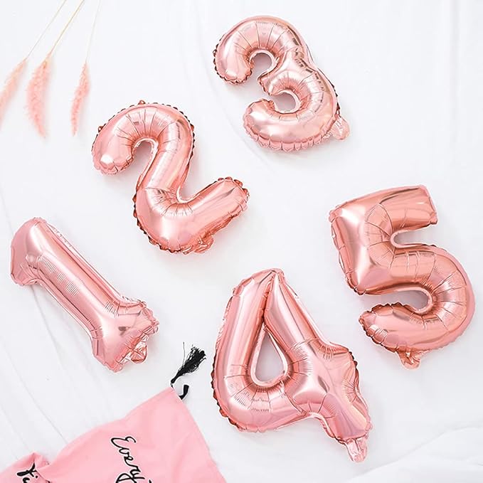 Number Balloons 16 Inch Rosegold 0-9 Number Foil Balloons 14 Pcs Custom Digital Balloons for Party Decorations New Years Eve Party Birthday Graduations Anniversary Baby Shower