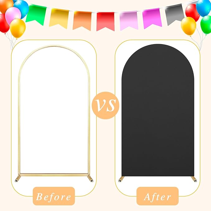 Dofilachy Arch Backdrop Cover - Stretchy Fabric for Wedding Arch Stand, Set of 3 Spandex Covers (4FT, 5FT, 6FT, Black)