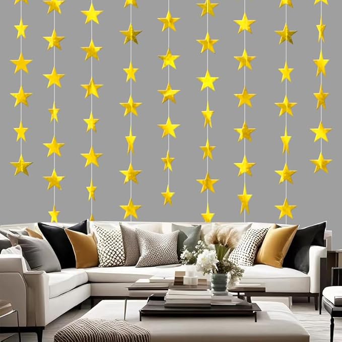 Gold Shining Star Hanging Garland Gold Hanging Sparkling Star Streamer Glitter Bunting Banner Twinkle Backdrop for Wedding Baby Shower Birthday Christmas Decorations 40 Feet