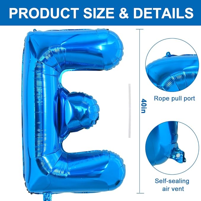TONIFUL 40 Inch Large Blue Letter E Balloons Giant Alphabet Letter Balloons,Foil Mylar Big Balloons for 2026 Graduation Birthday Party Anniversary New Year Graduation Supplies Decorations