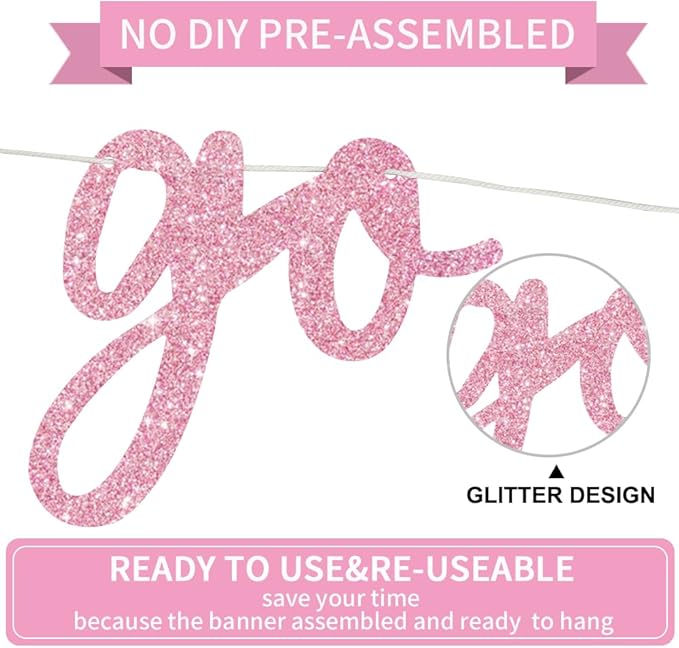 BEISHIDA Go Shawty It's Your Birthday Banner NO DIY Hip Hop Theme Happy Birthday Banner Pre-Strung Rap Theme Happy Birthday Sign for Man Women birthday Party Supply Glitter Pink