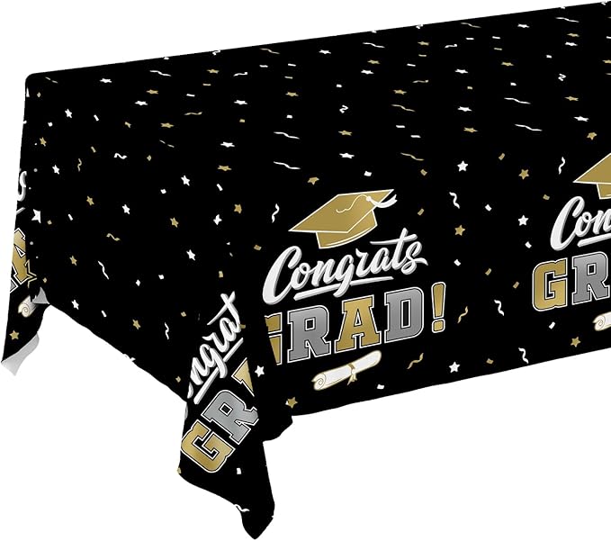 Gatherfun Graduation Decorations, Gongrats Grad Tablecover for Graduation Party Supplies, 3 pcs Class of 2026 Table Cloths, 54"x108" (Black and Gold) ﻿