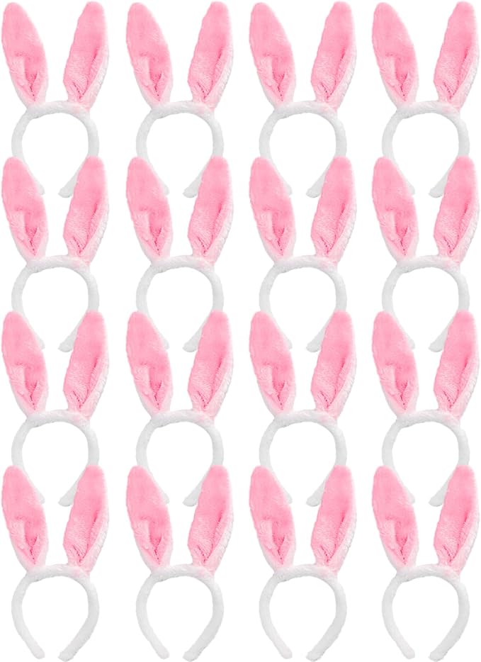 Max Fun 16Pcs Easter Bunny Ears Headband Rabbit Ears Headband Easter Plush Bunny Headband for Kid‘s Easter Party Favors