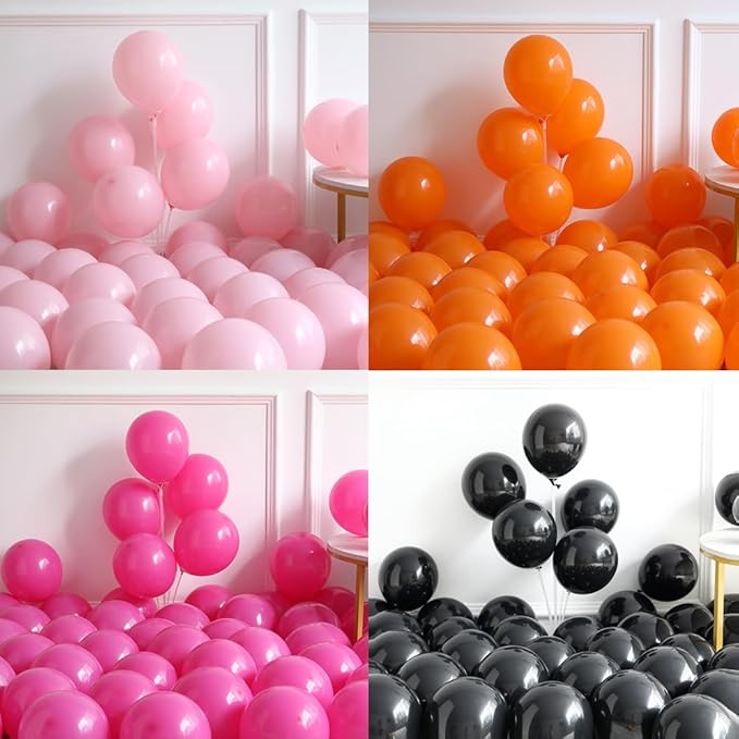 150pcs Halloween Balloon Garland Arch Kit Pink Orange Black Hot Pink Latex Balloons with Pumkin Ghost Foil Balloon for Halloween Spooky BOO Day Party Decorations