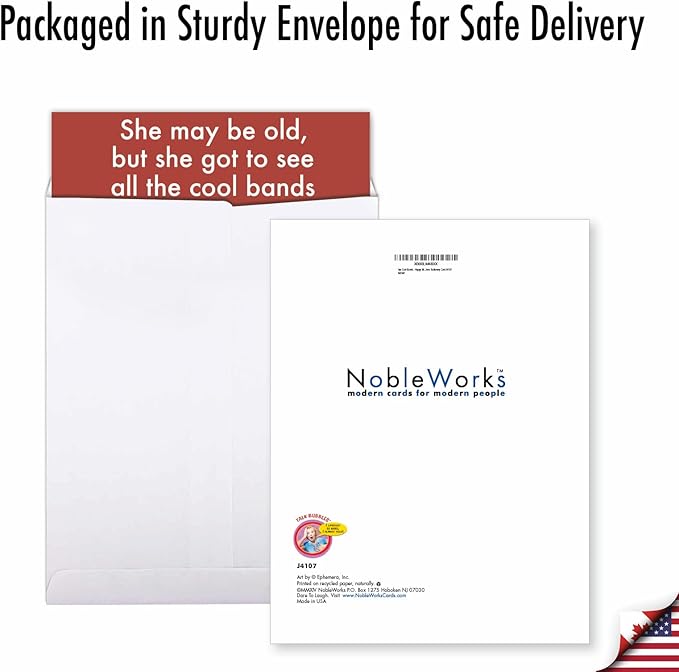 NobleWorks - 1 Large Happy Birthday Card (8.5 x 11 Inch) - Funny Cartoon Stationery for Celebrating Birthdays - See Cool Bands J4107
