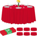 6 Pack Premium Red Plastic Table Cloth -96 Inch Round Tablecloth, Disposable Tablecloth Plastic Table Cover for Parties (6, Red, 96" Round)