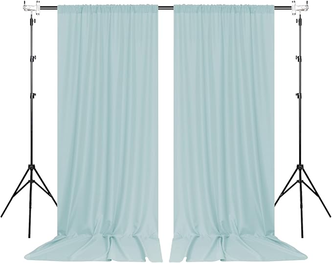 MEETSKY Light Green Backdrop for Parties Wedding Cyan Backdrop Curtains Rod Pocket Drapes Fabric Decoration for Grils Birthday Backdrops Party Baby Shower Photoshoot,5ft x 10ft,2 Panels