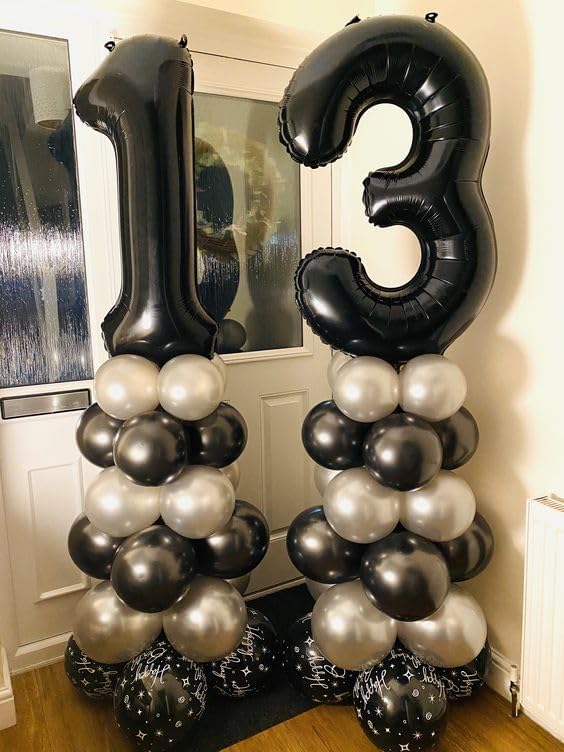 Black Number 13 Balloon 40 inch, 13 Number Balloons, 13th Black Birthday Decorations, 13 Year Old Girls Boys Party Supplies