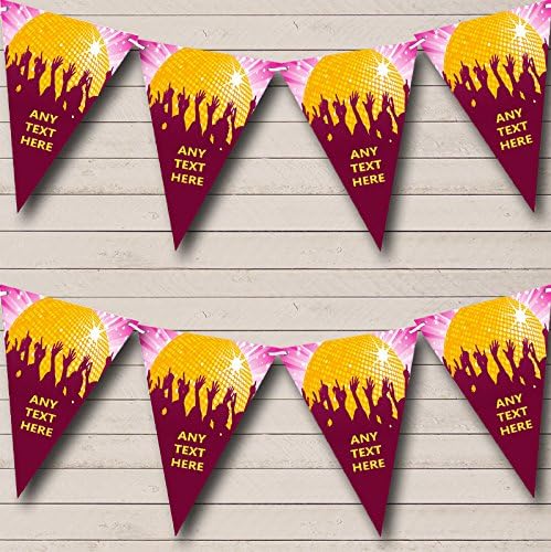 70's 80's Disco Dance DJ Pink Personalized Birthday Party Bunting - Hanging Party Decoration - Birthday Party Banner Garland | Decorative Party Supplies