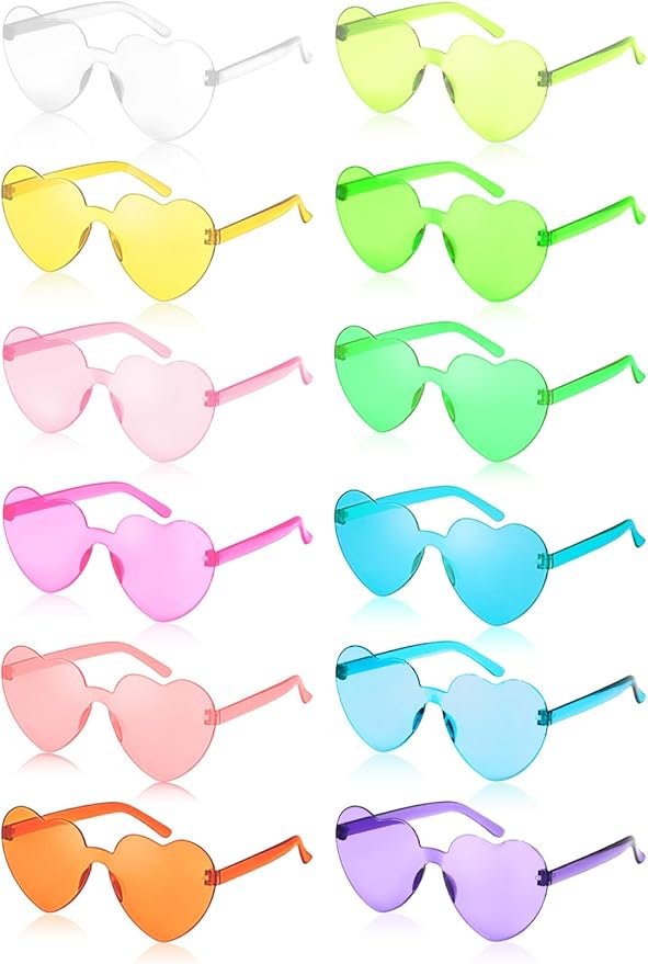 12 Pairs Heart Shaped Sunglasses Rimless Star Glasses for Men Women Party Favors Fun Colorful Glasses Accessories