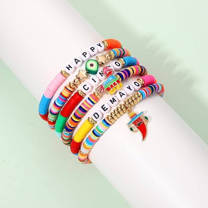 Surfer Heishi Bracelets for Women Stackable Rainbow Vinyl Disc Clay Beaded Stretch Bracelets Elastic Layering Friendship Bracelets Boho Summer Beach Jewelry