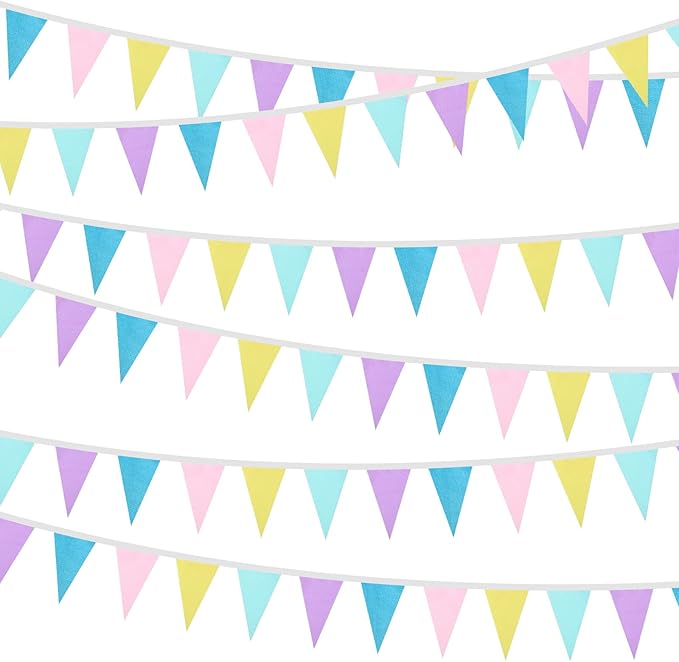 Tatuo 120 Pcs/45 Feet Pennant Banner Flags 4 Pack Pastel Garland Party Decorations Colorful Triangle Bunting Banner Fabric Pennant Flag for Pastel Birthday Easter Garden Baby Shower Wedding Outdoor