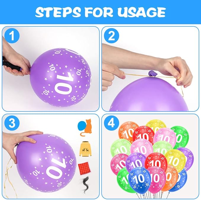 Ainiv 10th Birthday Balloons 18PCS, 12inch Numbers Printed Latex Party Balloons, 10th Anniversary Party Supplies Balloons, Numbers Balloons Decorations for Girls Boys 10 Year Old Birthday Party