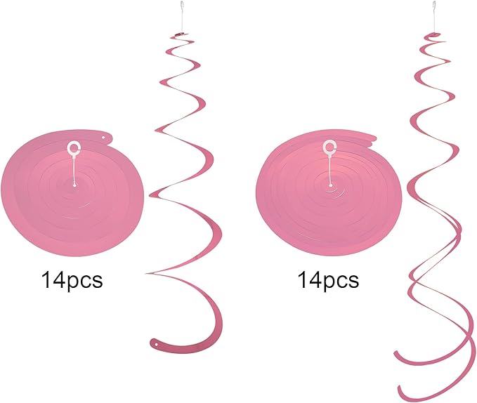 Pink Ceiling Swirl Foil Decorations Hanging Plastic Streamer Themed Swirl Party for Valentine's Carnival Celebration, Pack of 28