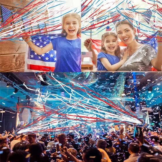 4th of July Streamers Popper, Hand Throw Streamers, No Mess Confetti Magic Paper Cracker for Independence Day Celebration, Patriotic Theme Party, Birthday Wedding Graduation Party (10Pack)