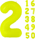 Fluorescent Yellow Number Balloon 40 inch Giant Foil Helium Balloons Yellow Number 2 Balloon for 2nd Birthday Party Decorations