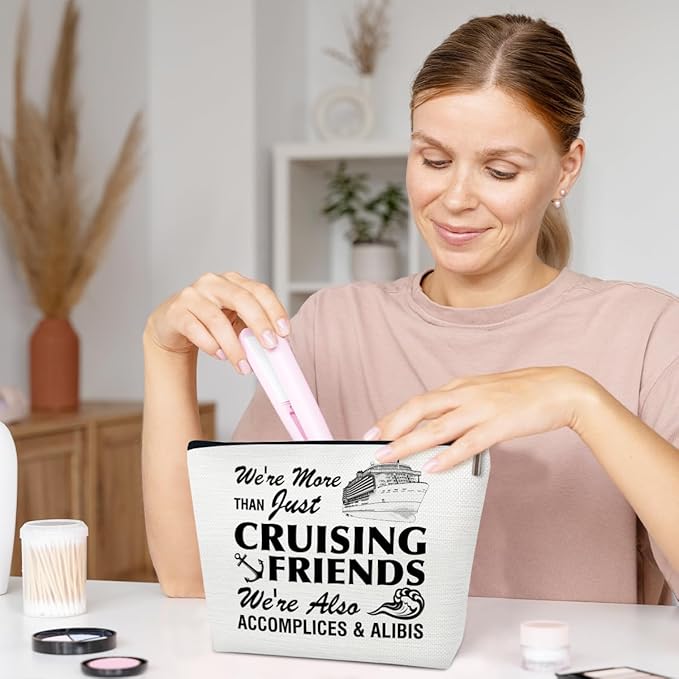 Funny Cruise Makeup Gift Bag, Cruise Lover Summer Vacation Gift, Toiletry Travel Cosmetic Bags With Zipper Organizer For Women Girl Mom Sister Friend