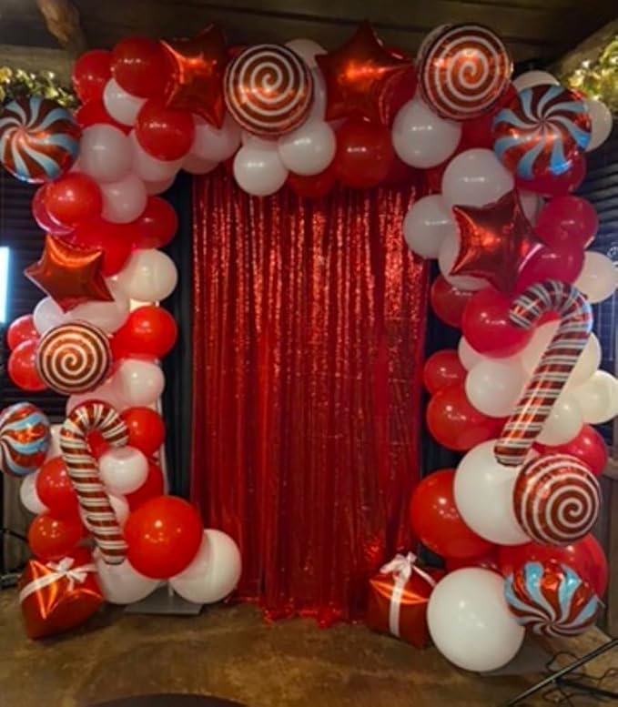 Leesoot Christmas Balloons Arch Decorations 138pcs Red White Balloons for Party Gift Star Candy Cane Balloons Indoor Outdoor Decor Christmas Balloon Garland Arch Kit