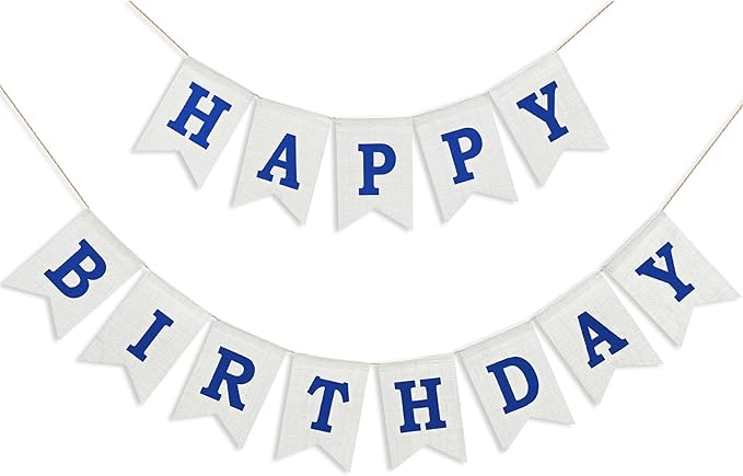 Happy Birthday Banner - Pre‑Strung Burlap Birthday Decorations and Reusable Birthday Sign for Men, Women & Kids | Party Supplies Backdrop (Navy Blue)