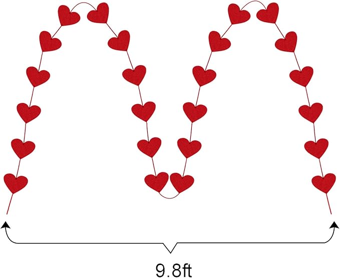72 Red Hearts Felt Garland - NO DIY - Valentines Red Heart Hanging String Garland - Valentines Decor - Valentine Decorations - Valentines Wedding Anniversary Birthday Party Supplies