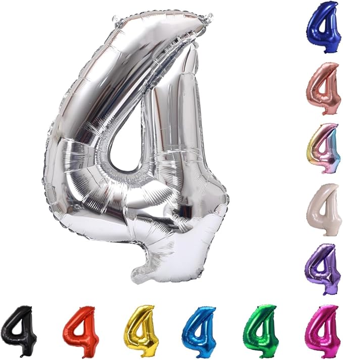 YPSelected 32 Inch Large Foil Helium Number Balloon Birthday Wedding Party 0-9 (Silver, 4)