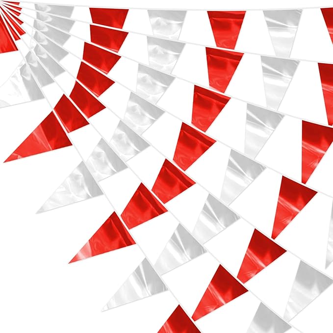 32.8FT Red Silver Glitter Triangle Pennant Banner Flag Metallic Bunting Outdoor Garland for Christmas Graduation Wedding Engagement Anniversary Bachelorette Bridal Shower Valentine's Party Decor