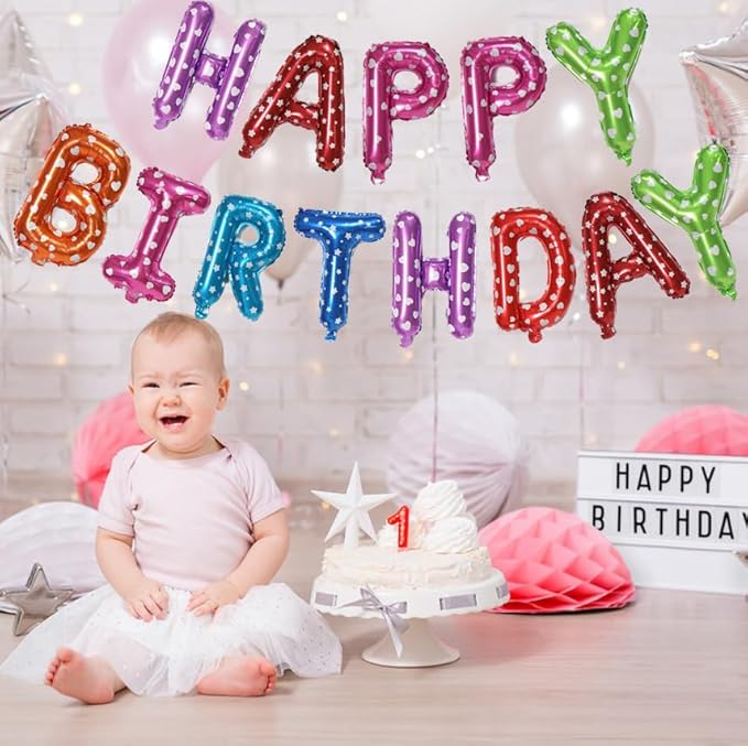 KALOR Multicolor Happy Birthday Balloons Banner, 16 Inch Mylar Foil Letters Balloon Sign for Birthday Party Decorations Photo Booth Backdrop