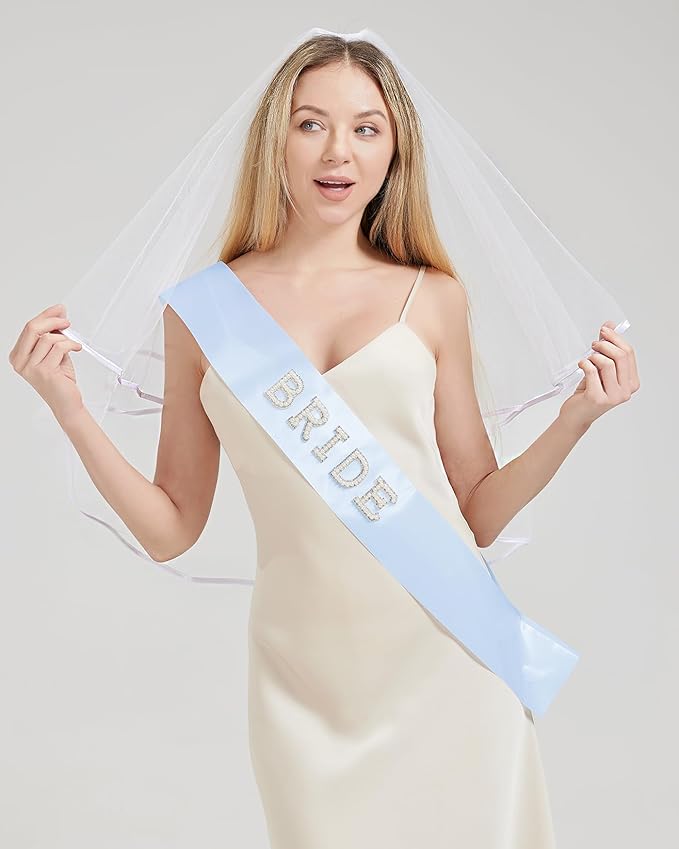 Bride To Be Sash and Bride Veil White for Bachelorette Party, Bach Party Favors Accessory, Bridal Vei and Sash Set