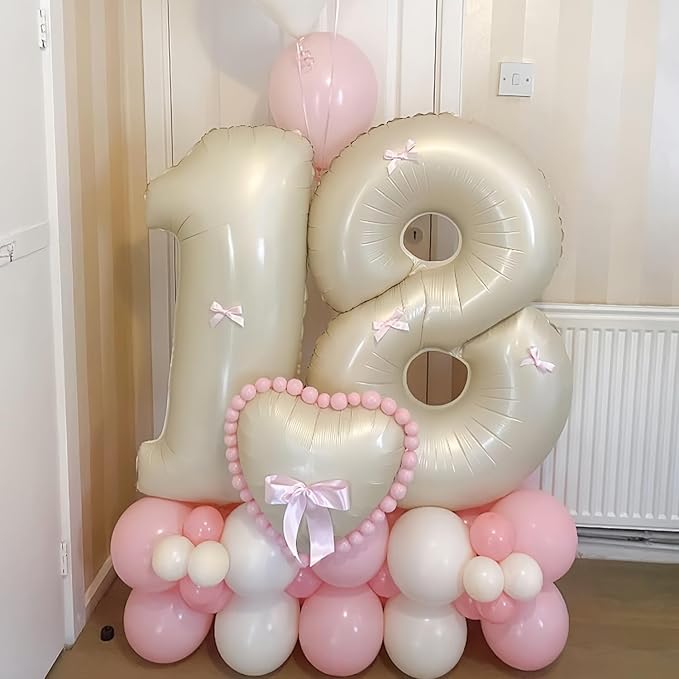 Cream 1 Balloon Number 40 Inch Cream White Number 1 Balloon Helium Mylar 1 Balloon for Birthday Party Decoration