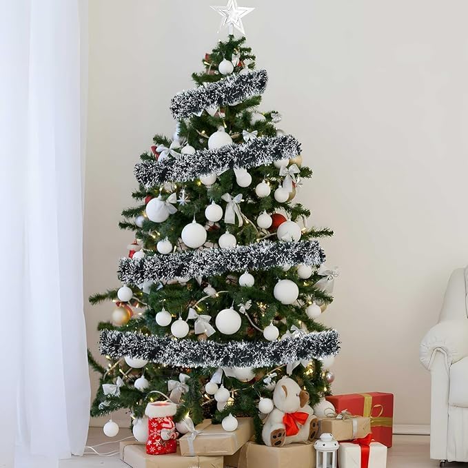 33FT Christmas Tinsel Garland Green Metallic Hanging Twisted Garland Greenery Garlands for Christmas Tree Fireplace Mantle Xmas Party Home Decoration