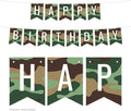 Andaz Press Hanging Pennant Banner Party Decorations, Camouflage Theme, Happy Birthday, 1-Pack, Approx. 5-Feet, Video Game Gaming Gamer Woodland Deer Themed Decor