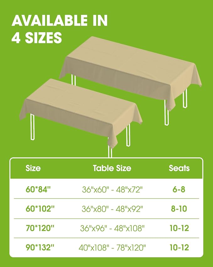 Pureegg Rectangle Table Cloth 60" x 84" – Durable Polyester Tablecloth Offers Reusable & Washable Protection, Ideal for Outdoor Party, Picnic, Wedding, Banquet and Birthday, Beige