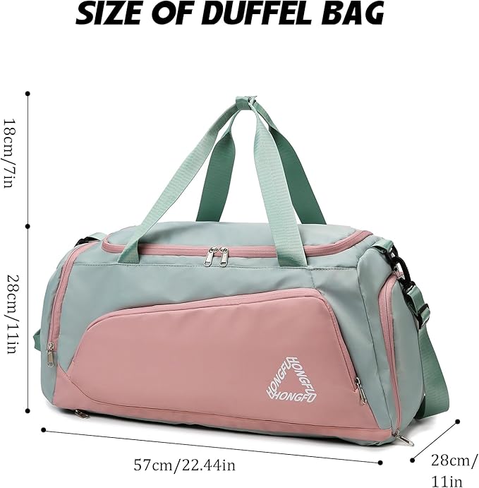 Eslcorri Gym Duffle Bag for Women Men, Sports Backpack with Wet & Shoe Compartment, Fitness Overnight Weekender Bag for Yoga, Swim, Travel (C, GreenPink)