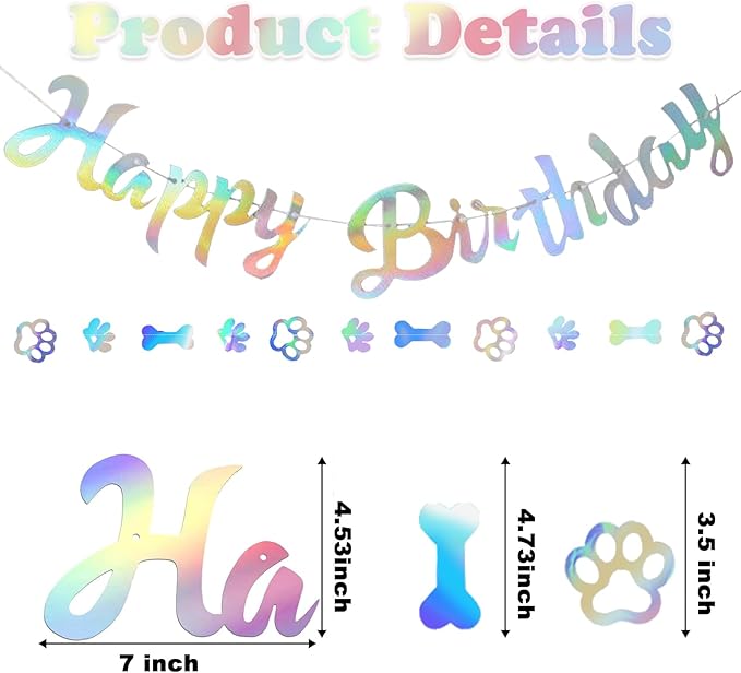 Dog Themed Puppy Paw Balloons Happy Birthday Party Banner for Girls & Women DIY Party Supplies (Iridescent Silver)