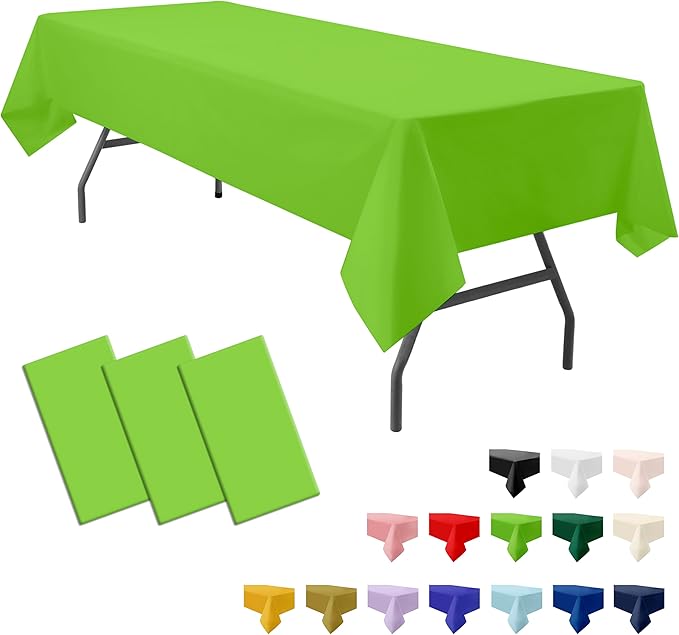 3-Pack Premium Plastic Light Lime Green Tablecloth Disposable 54" x 108" Rectangle Table Cover PEVA Party Apple Bright Green Table Cloths for Parties Birthday Wedding Picnic Banquet