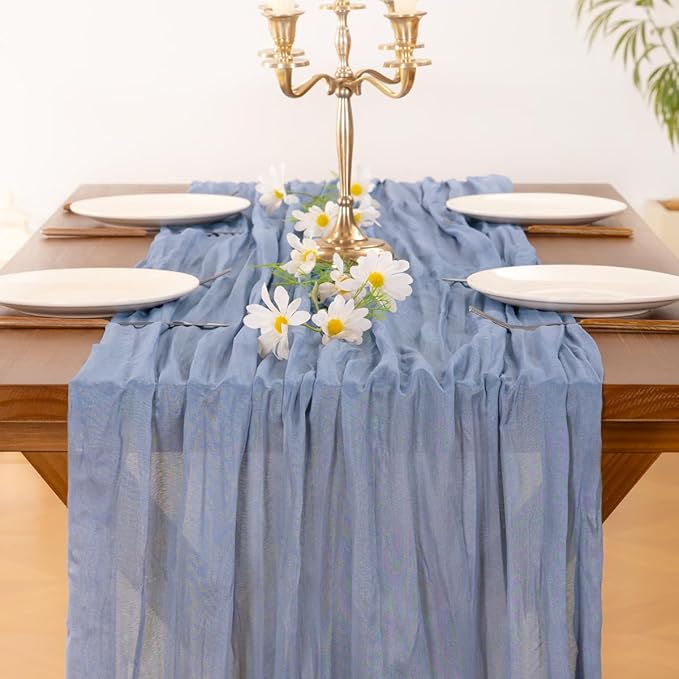 Socomi 6pcs Dusty Blue Easter Spring Cheesecloth Table Runner Boho Rustic Gauze 120 inch 10FT Cheese Cloth Runner for Wedding Party Baby Shower Birthday Home Decor Holiday Decorations