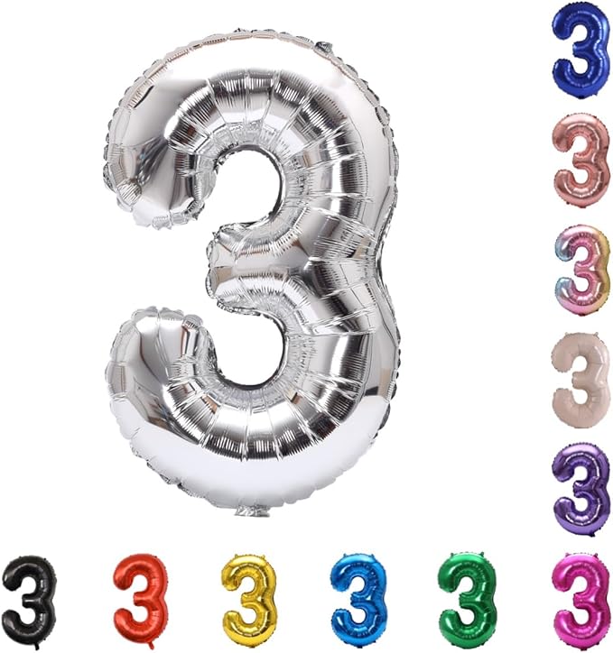 YPSelected 32 Inch Large Foil Helium Number Balloon Birthday Wedding Party 0-9 (Silver, 3)