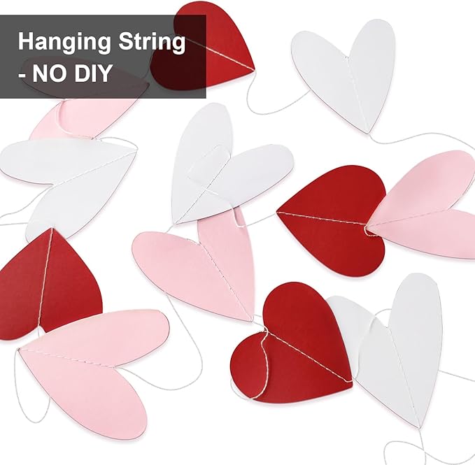 8 Pack Red Pink White Heart Garland Valentines Day Party Decorations Heart Paper Streamers Banner for Wedding Proposal Engagement Birthday Party Supplies