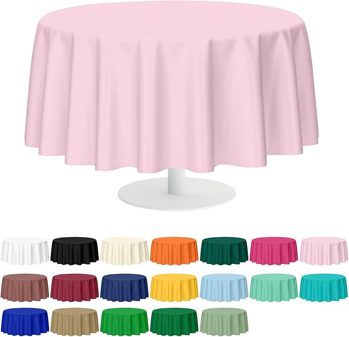 Mulbozy 2 Pcs Pink Round Tablecloth, 84 inches Disposable Plastic Pink Circle Table Covers for Baby Shower Wedding Bridal Shower Birthday Party Decorations