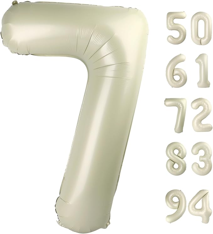 Cream 7 Balloon, Number Balloons 40 Inch, Cream 7th Birthday Decorations for Kids Girls Boys, Party Decoration for Women Men, Number 7 Balloon