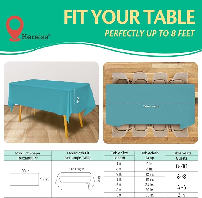 Disposable Aqua Plastic Tablecloth 54x108 Inch, 10-Count Waterproof Rectangle Table Cover for Events, Catering