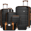 LARVENDER Luggage Sets 6 Piece, Expandable Hardside Carry on Suitcase Set with Spinner Wheels, Lightweight Rolling Luggage Sets for Women with TSA Lock, Black