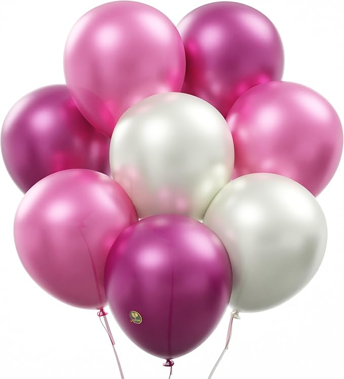 AFTERLOON® Biodegradable Balloons 24 pcs Pearlized White/Pink/Fuchsia 10 Inch Pearl Color, Pearlescent Thickened Extra Strong Natural Latex Helium Float, Colorful Bulk Color ballon Globos Para De Kids
