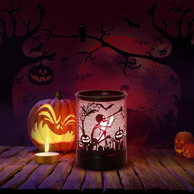 Halloween Wax melt Metal Warmer for Scented with 7 Colors LED Changing Wax Burner Melter and Scentsy Warmer for Halloween Decorations Indoor