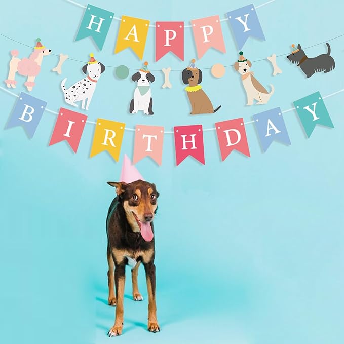 Dog Themed Banner Happy Birthday Banner Backdrop Colorful Decoration Kids Baby Dog Birthday Party Supplies